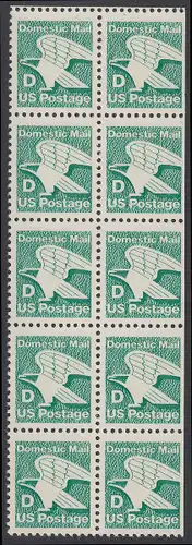 USA Michel 1722A / Scott 2111 postfrisch vert.BLOCK(10) RÄNDER oben (rechts ungezähnt) - Adler: Emblem der US-Post