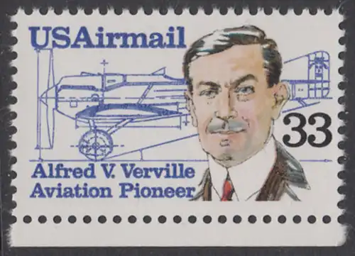 USA Michel 1725 / Scott C113 postfrisch EINZELMARKE RAND unten - Luftpost: Flugpioniere - Alfred V. Verville (1890-1970); R-3 Rennflugzeug