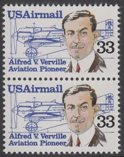 USA Michel 1725 / Scott C113 postfrisch vert.PAAR - Luftpost: Flugpioniere - Alfred V. Verville (1890-1970); R-3 Rennflugzeug