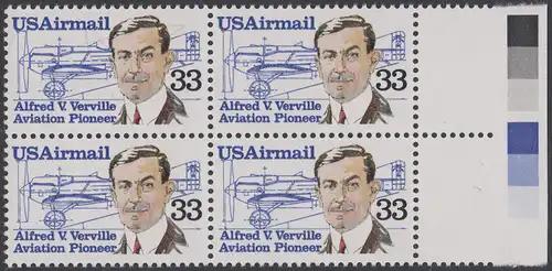 USA Michel 1725 / Scott C113 postfrisch BLOCK RÄNDER rechts (a2) - Luftpost: Flugpioniere - Alfred V. Verville (1890-1970); R-3 Rennflugzeug