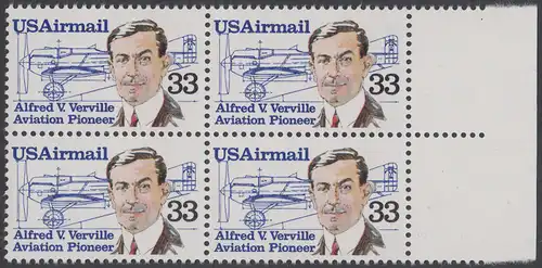 USA Michel 1725 / Scott C113 postfrisch BLOCK RÄNDER rechts (a1) - Luftpost: Flugpioniere - Alfred V. Verville (1890-1970); R-3 Rennflugzeug