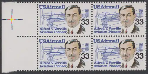 USA Michel 1725 / Scott C113 postfrisch BLOCK RÄNDER links (a2) - Luftpost: Flugpioniere - Alfred V. Verville (1890-1970); R-3 Rennflugzeug