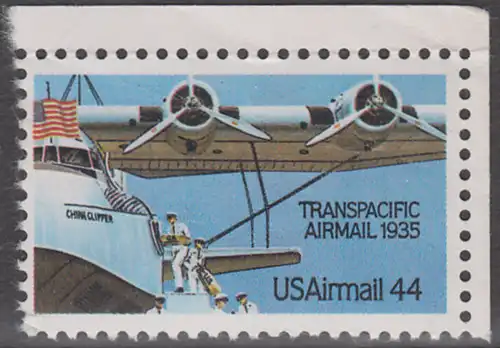 USA Michel 1727 / Scott C115 postfrisch EINZELMARKE ECKRAND oben rechts - Luftpost: 50 Jahre Flugpostverbindung über den Pazifik