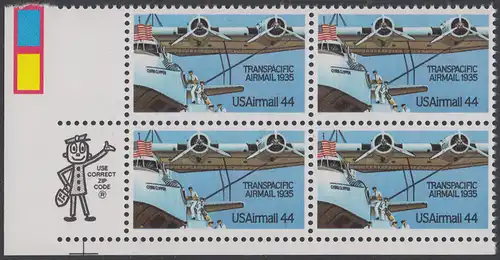 USA Michel 1727 / Scott C115 postfrisch ZIP-BLOCK (ll) - Luftpost: 50 Jahre Flugpostverbindung über den Pazifik