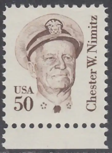 USA Michel 1728 / Scott 1869 postfrisch EINZELMARKE RAND unten - Amerikanische Persönlichkeiten: Chester W. Nimitz (1885-1966), Admiral