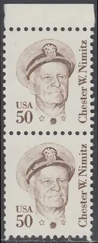 USA Michel 1728 / Scott 1869 postfrisch vert.PAAR RAND oben - Amerikanische Persönlichkeiten: Chester W. Nimitz (1885-1966), Admiral