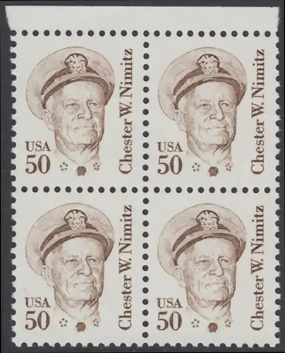 USA Michel 1728 / Scott 1869 postfrisch BLOCK RÄNDER oben - Amerikanische Persönlichkeiten: Chester W. Nimitz (1885-1966), Admiral