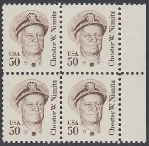 USA Michel 1728 / Scott 1869 postfrisch BLOCK RÄNDER rechts (a2) - Amerikanische Persönlichkeiten: Chester W. Nimitz (1885-1966), Admiral