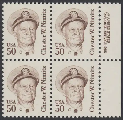 USA Michel 1728 / Scott 1869 postfrisch BLOCK RÄNDER rechts m/ copyright symbol - Amerikanische Persönlichkeiten: Chester W. Nimitz (1885-1966), Admiral