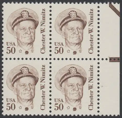 USA Michel 1728 / Scott 1869 postfrisch BLOCK RÄNDER rechts (a1) - Amerikanische Persönlichkeiten: Chester W. Nimitz (1885-1966), Admiral