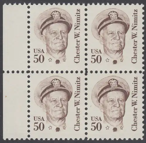 USA Michel 1728 / Scott 1869 postfrisch BLOCK RÄNDER links - Amerikanische Persönlichkeiten: Chester W. Nimitz (1885-1966), Admiral