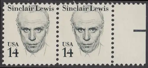 USA Michel 1731 / Scott 1856 postfrisch horiz.PAAR RAND rechts - Amerikanische Persönlichkeiten: Sinclair Lewis (1885-1951), Schriftsteller, Nobelpreis 1930