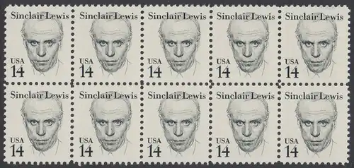 USA Michel 1731 / Scott 1856 postfrisch horiz.BLOCK(10) - Amerikanische Persönlichkeiten: Sinclair Lewis (1885-1951), Schriftsteller, Nobelpreis 1930