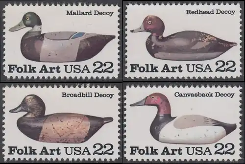 USA Michel 1732-1735 / Scott 2138-2141 postfrisch SATZ(4) EINZELMARKEN - Volkskunst: Lockvögel