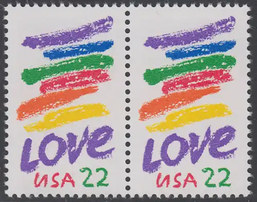 USA Michel 1746 / Scott 2143 postfrisch horiz.PAAR - Grußmarke: Striche, Love