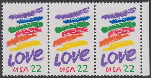 USA Michel 1746 / Scott 2143 postfrisch horiz.STRIP(3) RAND rechts - Grußmarke: Striche, Love