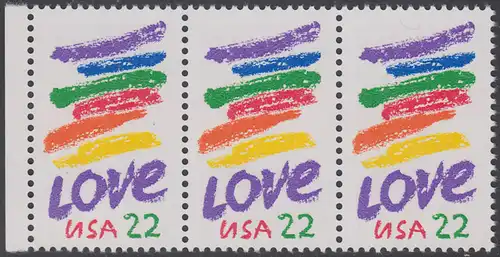 USA Michel 1746 / Scott 2143 postfrisch horiz.STRIP(3) RAND links - Grußmarke: Striche, Love