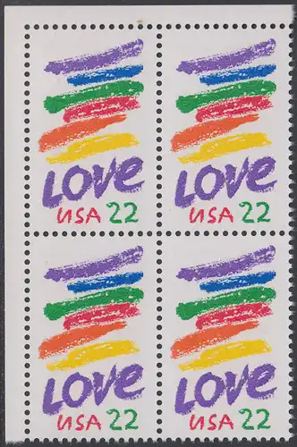 USA Michel 1746 / Scott 2143 postfrisch BLOCK ECKRAND oben links - Grußmarke: Striche, Love