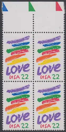 USA Michel 1746 / Scott 2143 postfrisch BLOCK RÄNDER oben (a3) - Grußmarke: Striche, Love