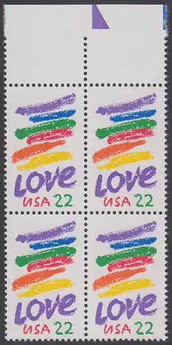 USA Michel 1746 / Scott 2143 postfrisch BLOCK RÄNDER oben (a2) - Grußmarke: Striche, Love
