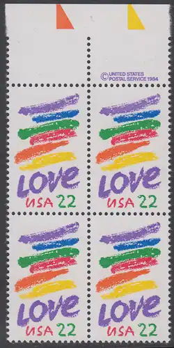 USA Michel 1746 / Scott 2143 postfrisch BLOCK RÄNDER oben m/ copyright symbol - Grußmarke: Striche, Love