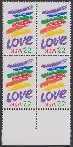 USA Michel 1746 / Scott 2143 postfrisch BLOCK RÄNDER unten (a2) - Grußmarke: Striche, Love