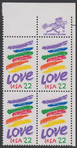USA Michel 1746 / Scott 2143 postfrisch ZIP-BLOCK (ur) - Grußmarke: Striche, Love