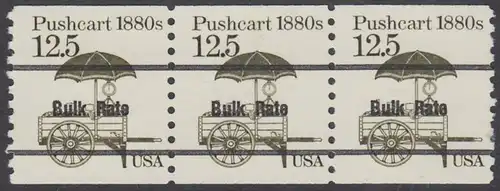 USA Michel 1748 / Scott 2133 postfrisch horiz.STRIP(3) precancelled - Fahrzeuge: Handkarren