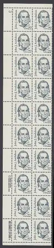 USA Michel 1749 / Scott 1863 postfrisch vert.PLATEBLOCK(20) ECKRAND oben links m/ Platten-# 3 - Amerikanische Persönlichkeiten: John James Audubon (1785-1851), Zeichner