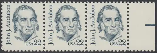 USA Michel 1749 / Scott 1863 postfrisch horiz.STRIP(3) RAND rechts - Amerikanische Persönlichkeiten: John James Audubon (1785-1851), Zeichner