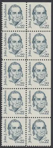 USA Michel 1749 / Scott 1863 postfrisch vert.BLOCK(10) (oben & rechts ungezähnt) - Amerikanische Persönlichkeiten: John James Audubon (1785-1851), Zeichner