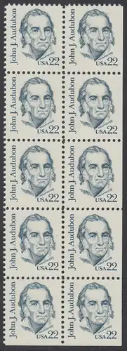 USA Michel 1749 / Scott 1863 postfrisch vert.BLOCK(10) (rechts & unten ungezähnt) - Amerikanische Persönlichkeiten: John James Audubon (1785-1851), Zeichner