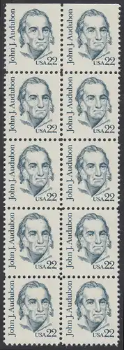 USA Michel 1749 / Scott 1863 postfrisch vert.BLOCK(10) (oben ungezähnt) - Amerikanische Persönlichkeiten: John James Audubon (1785-1851), Zeichner