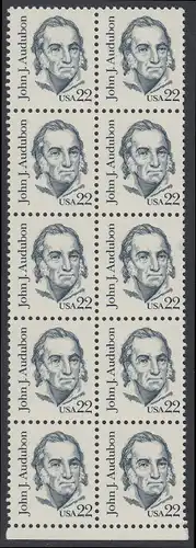 USA Michel 1749 / Scott 1863 postfrisch vert.BLOCK(10) RÄNDER unten - Amerikanische Persönlichkeiten: John James Audubon (1785-1851), Zeichner