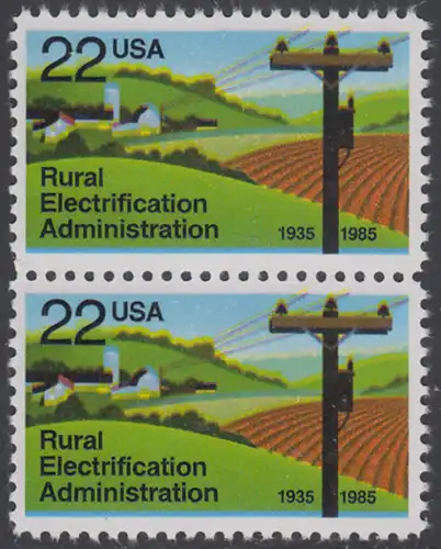 USA Michel 1752 / Scott 2144 postfrisch vert.PAAR - 50 Jahre Amt für die Elektrifizierung der ländlichen Gebiete