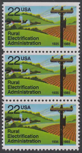 USA Michel 1752 / Scott 2144 postfrisch vert.STRIP(3) (oben ungezähnt) - 50 Jahre Amt für die Elektrifizierung der ländlichen Gebiete