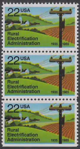 USA Michel 1752 / Scott 2144 postfrisch vert.STRIP(3) (unten ungezähnt) - 50 Jahre Amt für die Elektrifizierung der ländlichen Gebiete
