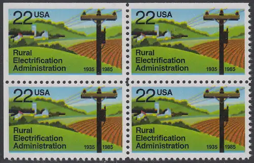 USA Michel 1752 / Scott 2144 postfrisch BLOCK (oben & links ungezähnt) - 50 Jahre Amt für die Elektrifizierung der ländlichen Gebiete