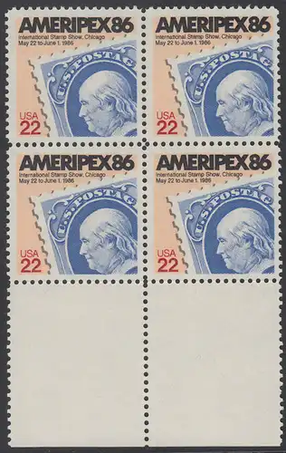 USA Michel 1753 / Scott 2145 postfrisch BLOCK RÄNDER unten - Internationale Briefmarkenausstellung AMERIPEX 86, Chicago