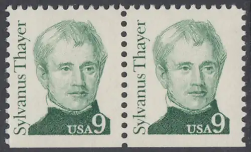 USA Michel 1754 / Scott 1852 postfrisch horiz.PAAR (links ungezähnt) - Amerikanische Persönlichkeiten: Sylvanus Thayer (1785-1872), Erziehungsreformer