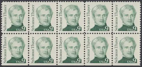 USA Michel 1754 / Scott 1852 postfrisch horiz.BLOCK(10) (unten ungezähnt) - Amerikanische Persönlichkeiten: Sylvanus Thayer (1785-1872), Erziehungsreformer