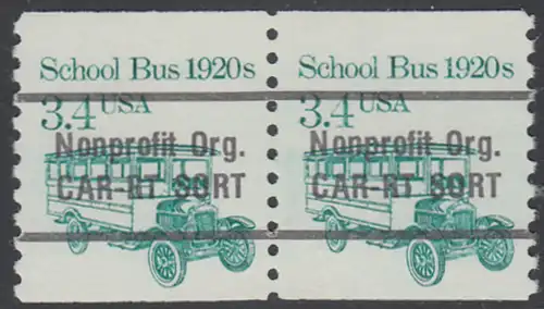 USA Michel 1755 / Scott 2123 postfrisch horiz.PAAR precancelled - Fahrzeuge: Schulbus