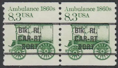 USA Michel 1759 / Scott 2128 postfrisch horiz.PAAR precancelled - Fahrzeuge: Krankenwagen
