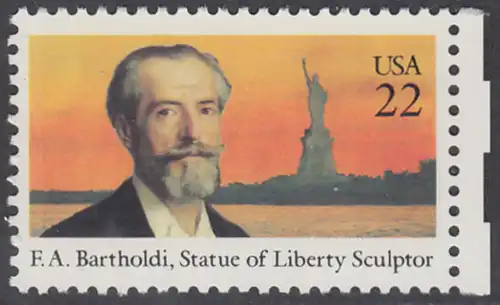 USA Michel 1761 / Scott 2147 postfrisch EINZELMARKE RAND rechts (a1) - Auguste Bartholdi, französischer Bildhauer; Freiheitsstatue