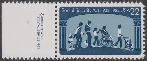 USA Michel 1763 / Scott 2153 postfrisch EINZELMARKE RAND links m/ copyright symbol - 50 Jahre Sozialversicherungsgesetz
