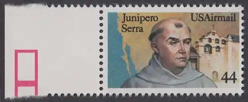 USA Michel 1764 / Scott C116 postfrisch EINZELMARKE RAND links (a1) - Luftpost: Pater Junipero Serra, spanischer Missionar, Gründer von San Diego, San Francisco und anderen Missionen