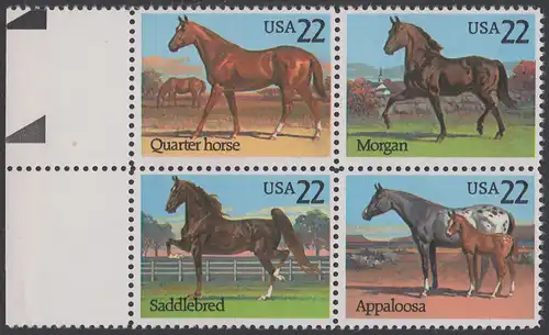USA Michel 1767-1770 / Scott 2155-2158 postfrisch BLOCK RÄNDER links - Pferde