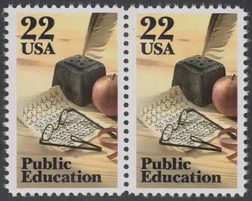 USA Michel 1771 / Scott 2159 postfrisch horiz.PAAR - Öffentliches Schulwesen: Schreibfeder, Übungsblatt, Brille