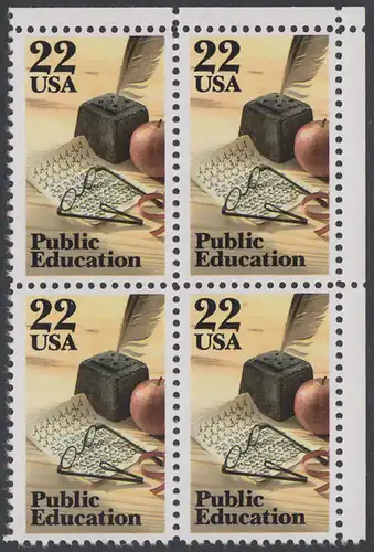 USA Michel 1771 / Scott 2159 postfrisch BLOCK ECKRAND oben rechts - Öffentliches Schulwesen: Schreibfeder, Übungsblatt, Brille