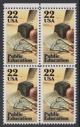USA Michel 1771 / Scott 2159 postfrisch BLOCK RÄNDER oben - Öffentliches Schulwesen: Schreibfeder, Übungsblatt, Brille